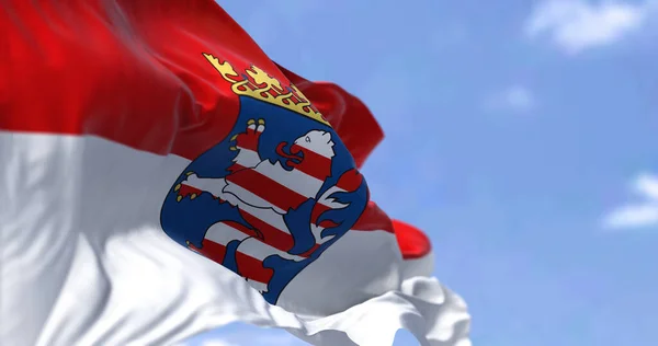 Bandera Hesse Ondeando Viento Día Despejado Hesse Estado Alemania Capital — Foto de Stock