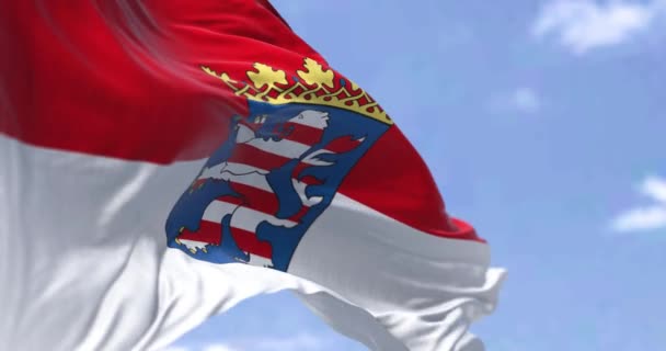 Naadloze Lus Slow Motion Met Vlag Van Hessen Wapperend Wind — Stockvideo