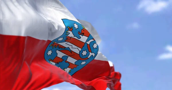 Thüringens Flagga Vinkar Vinden Klar Dag Thüringen Tysk Delstat Delstaten — Stockfoto