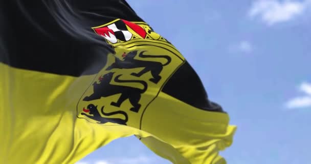 Απρόσκοπτη Θηλιά Αργή Κίνηση Σημαία Του Baden Wurttemberg Κυματίζει Στον — Αρχείο Βίντεο