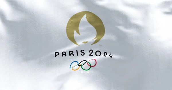 Tokyo Japan July 2021 Paris 2024 Olympic Flag Waving Wind — Stock Photo, Image