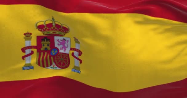 Vista Vicino Della Bandiera Nazionale Spagnola Che Sventola Nel Vento — Video Stock