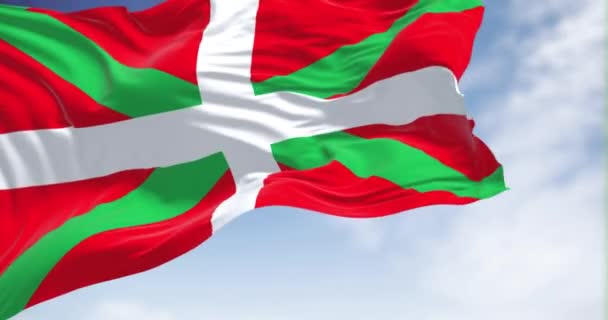 Baskiens Flagga Viftar Vinden Klar Dag Sömlös Ögla Slow Motion — Stockvideo
