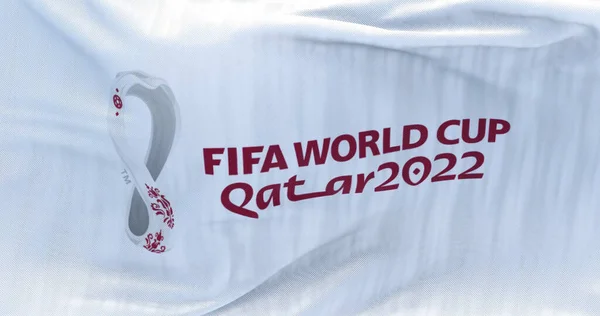 Доха Катар Октябрь 2021 Флаг Логотипом Чемпионата Мира Фифе 2022 — стоковое фото