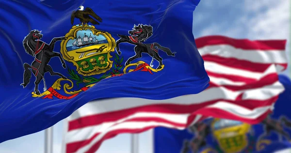 Pennsylvania State Flag Waving National Flag United States America Background — Stok fotoğraf