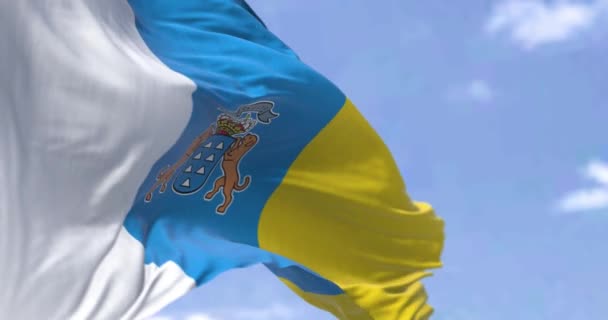 Vlag Van Canarische Eilanden Wappert Een Heldere Dag Wind Canarische — Stockvideo