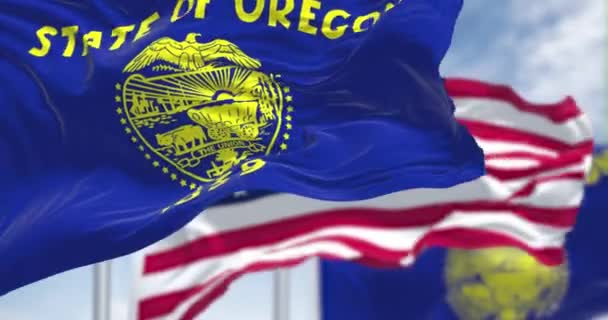 Drapeau État Oregon Agitant Avec Drapeau National Des États Unis — Video