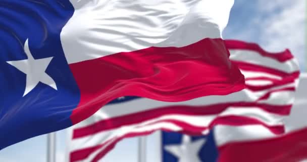 Bandera Estatal Texas Ondeando Junto Con Bandera Nacional Los Estados — Vídeos de Stock