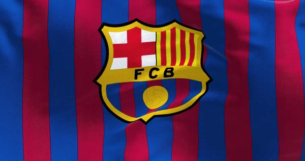 西班牙巴塞罗那 2022年5月 接近Fc巴塞罗那的旗帜挥动 巴塞罗那足球俱乐部 Barcelona 是一家西班牙职业足球俱乐部 总部设在巴塞罗那 — 图库照片