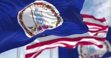 Virginia eyalet bayrağı, Amerika Birleşik Devletleri bayrağıyla birlikte dalgalanıyor. Virginia, Amerika Birleşik Devletleri 'nin Orta-Atlantik ve Güneydoğu bölgelerinde bulunan bir eyalettir. Yavaş çekimde kusursuz döngü