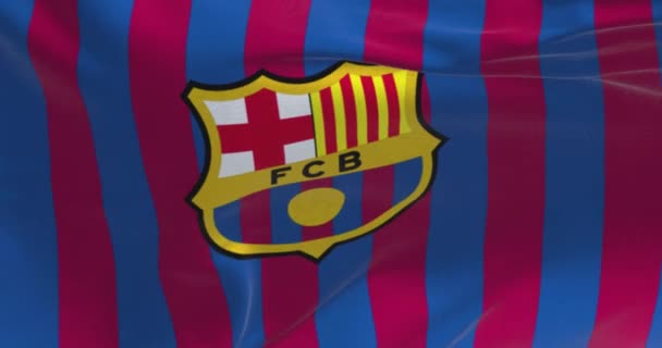 西班牙巴塞罗那 2022年5月 接近Fc巴塞罗那的旗帜挥动 巴塞罗那足球俱乐部 Barcelona 是一家位于巴塞罗那的西班牙职业足球俱乐部 慢动作无缝圈 — 图库视频影像