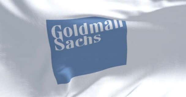 New York Usa Giugno 2022 Bandiera Con Logo Goldman Sachs — Video Stock