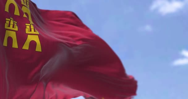 Rückseite Der Flagge Der Region Murcia Die Einem Klaren Tag — Stockvideo