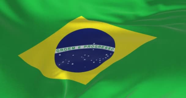 Close National Flag Brazil Waving Flag Curves Folds Satin Fabric — Stock Video
