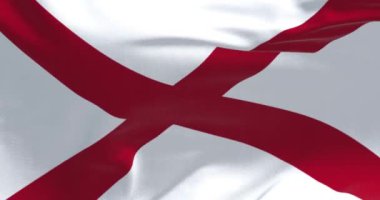 Rüzgarda dalgalanan Alabama eyalet bayrağının yakınında. Alabama, ABD 'nin güneydoğu bölgesinde bulunan bir eyalettir. Demokrasi ve bağımsızlık. Amerikan devleti. Yavaş çekimde kusursuz döngü