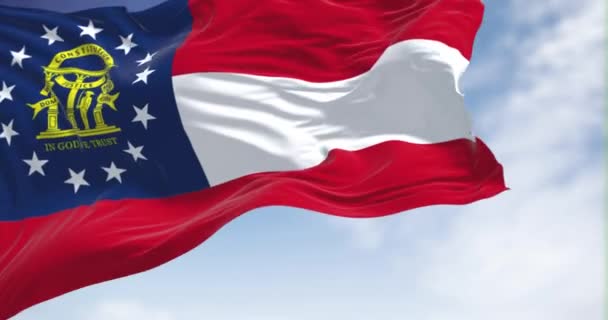 Bandera Del Estado Georgia Ondeando Viento Georgia Estado Región Sudeste — Vídeo de stock