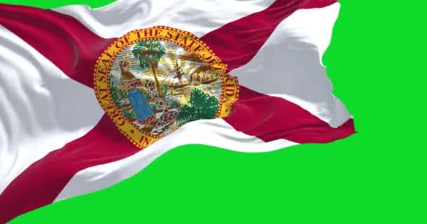 Bandera Del Estado Florida Ondeando Viento Aislado Sobre Fondo Verde — Vídeos de Stock