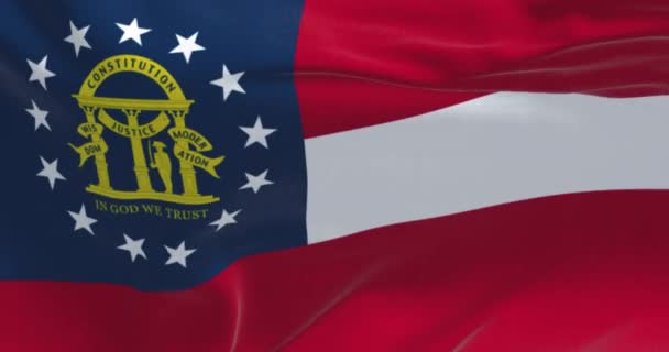 Feche Bandeira Estatal Geórgia Acenando Vento Georgia Estado Geórgia Localizado — Vídeo de Stock
