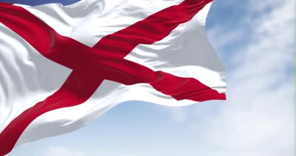 Närbild Alabama Statens Flagga Viftar Vinden Alabama Stat Sydöstra Usa — Stockvideo