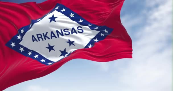 Staten Arkansas Flagga Vinkar Vinden Klar Dag Demokrati Och Oberoende — Stockvideo