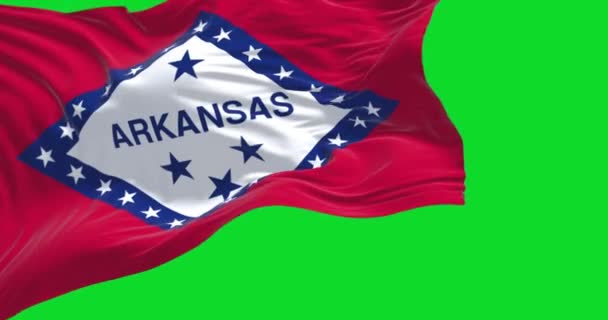 Die Staatsflagge Von Arkansas Weht Vereinzelt Wind Auf Grünem Hintergrund — Stockvideo