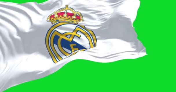 Μαδρίτη Ισπανία Ιούνιος 2022 Σημαία Της Ρεάλ Μαδρίτης Κυματίζει Στον — Αρχείο Βίντεο