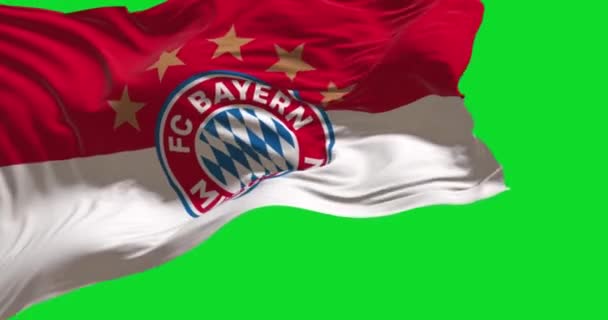 Munich Ger May 2022 Bayern Munich Flag Waving Isolated Green — Vídeos de Stock