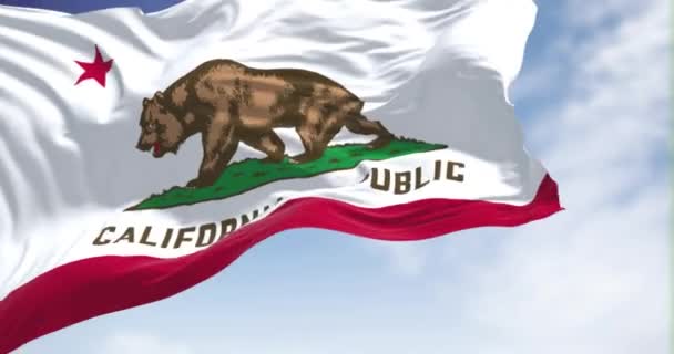 Van Dichtbij Gezien Zwaaide Californische Vlag Een Heldere Dag California — Stockvideo