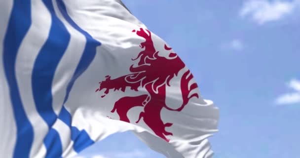 Flag Nouvelle Aquitaine Waving Wind Clear Day Nouvelle Aquitaine Largest — Stockvideo