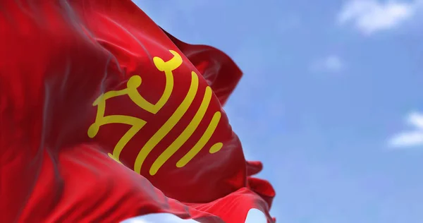 Flaga Regionu Occitanie Machająca Wietrze Pogodny Dzień Occitanie Jest Najbardziej — Zdjęcie stockowe