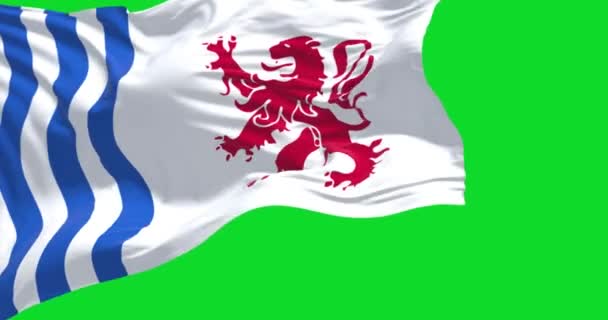 Flag Nouvelle Aquitaine Waving Wind Isolated Green Background Nouvelle Aquitaine — Video Stock