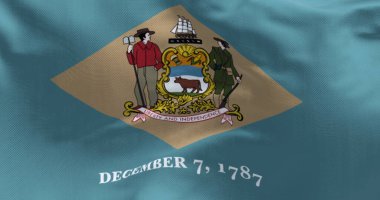 Delaware eyalet bayrağı rüzgarda sallanıyor. Delaware, Amerika Birleşik Devletleri 'nin orta-Atlantik bölgesinde bulunan bir eyalettir. Demokrasi ve bağımsızlık. ABD Devleti.