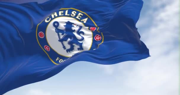 London May 2022 Flag Chelsea Football Club Waving Wind Clear — Stok video