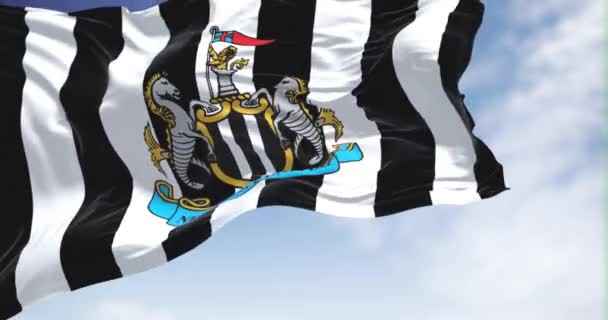 Newcastle May 2022 Flag Newcastle United Waving Wind Clear Day — Video