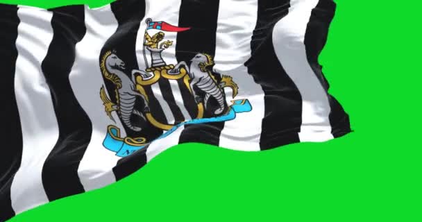 Newcastle May 2022 Flag Newcastle United Розмахуючи Вітром Ізольовано Зеленому — стокове відео
