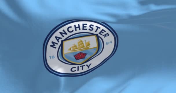 Manchester May 2022 Fabric Background Manchester City Flag Waving Manchester — Stock video