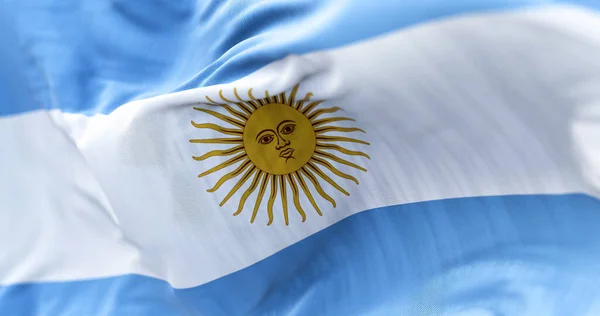 Nahaufnahme Der Nationalflagge Der Argentinischen Republik Südamerikanisches Land Horizontales Dreiband — Stockfoto