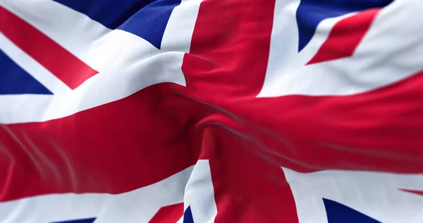 Vista Perto Bandeira Reino Unido Acenando Vento Reino Unido País — Fotografia de Stock