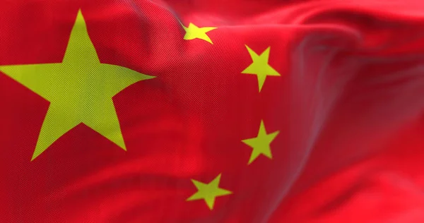 Çin Ulusal Bayrağının Rüzgarda Dalgalanmasını Yakından Izliyoruz Çin Doğu Asya — Stok fotoğraf