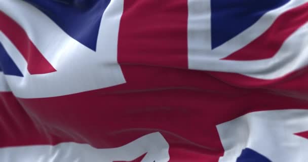 Close View United Kingdom Flag Waving Wind United Kingdom Sovereign — Vídeos de Stock