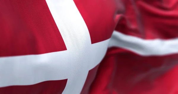 Close View Denmark National Flag Waving Wind Scandinavian Country Located — 스톡 사진