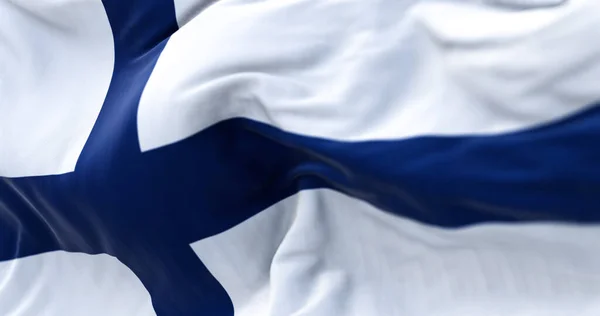 Close View Finland National Flag Waving Wind Scandinavian Country Located — Stock Photo, Image