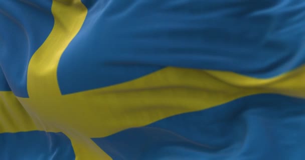 Großaufnahme Der Schwedischen Nationalflagge Die Wind Weht Skandinavisches Land Nordeuropa — Stockvideo
