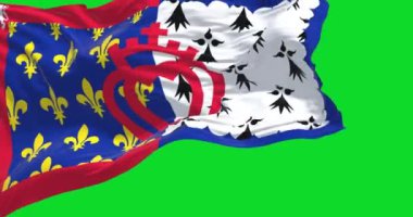 The flag of Pays de la Loire French region waving isolated on a green background. French administrative region. Seamless loop in slow motion