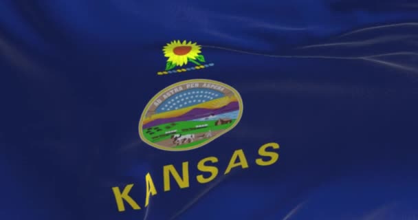 Fondo Tela Con Bandera Kansas Ondeando Kansas Estado Medio Oeste — Vídeos de Stock