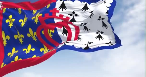 Flag Pays Loire French Region Waving Clear Day French Administrative — 图库视频影像