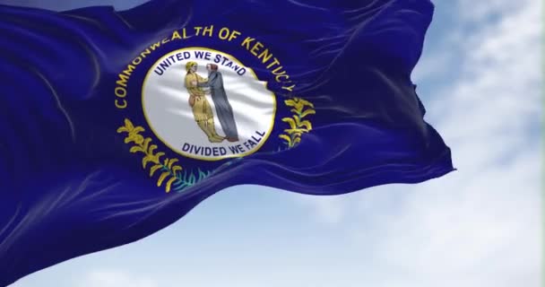 State Flag Kentucky Waving Wind Clear Day Kentucky State Southeastern — Vídeo de Stock