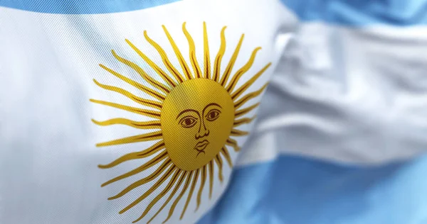 Vista Cerca Bandera Nacional República Argentina País Sudamericano Tribanda Horizontal —  Fotos de Stock