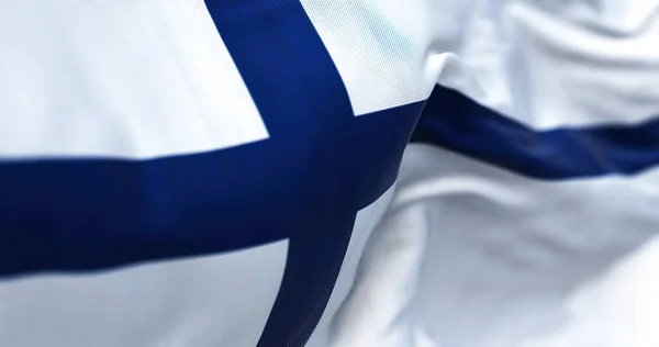 Close View Finland National Flag Waving Wind Finland Scandinavian Country — 스톡 사진