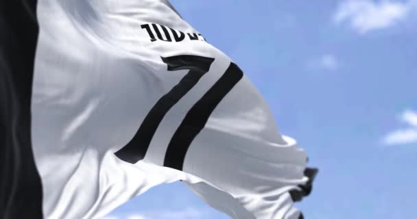 Turin Italy July 2022 Flag Juventus Football Club Waving Juventus — Video Stock